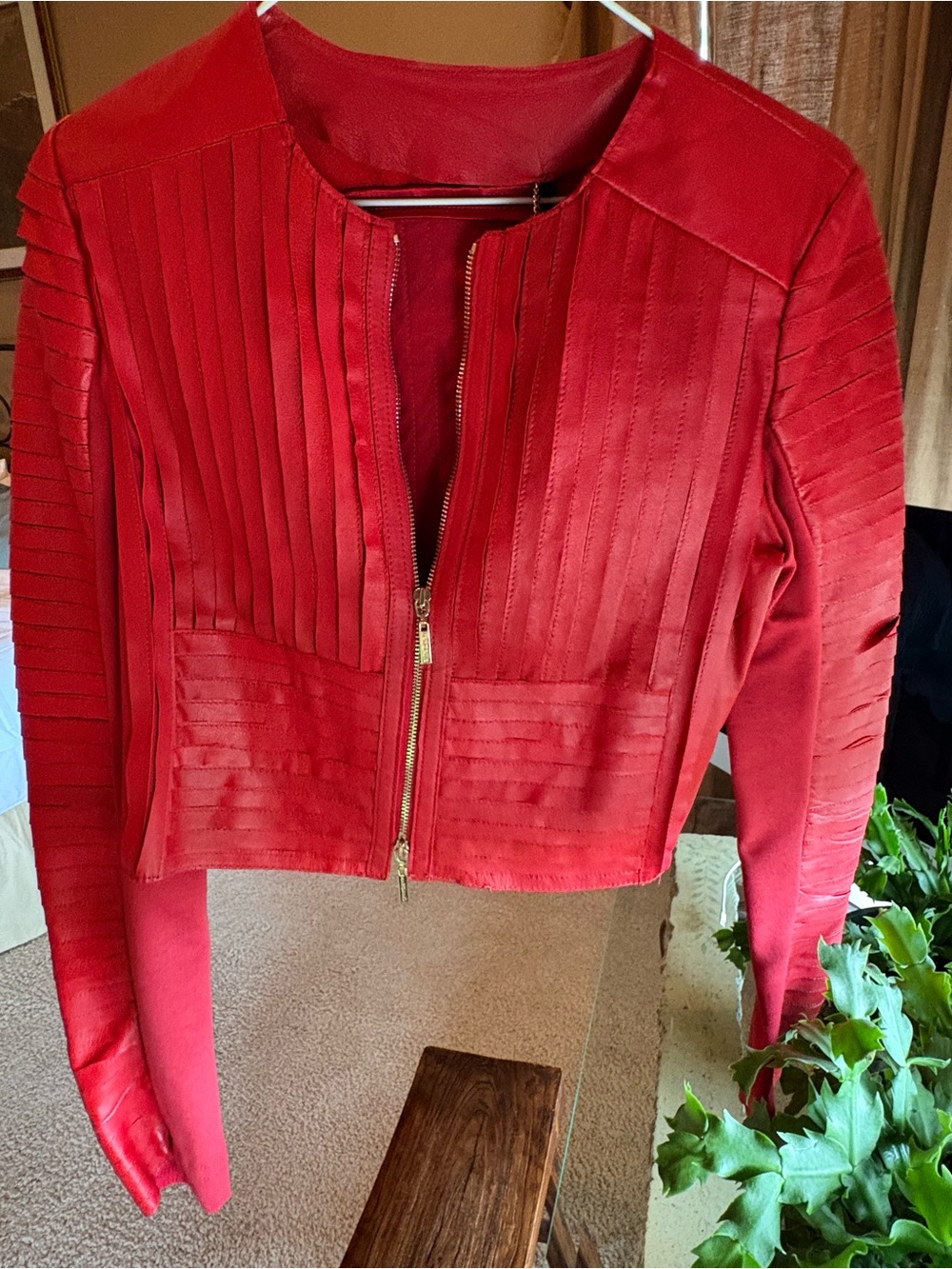 Marciano Red Leather Zip-Front Jacket